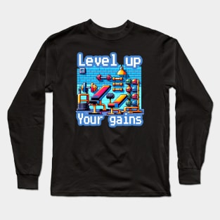 Pixel Power Gym: Level Up Your Gains - Retro Gaming Workout artwork Long Sleeve T-Shirt